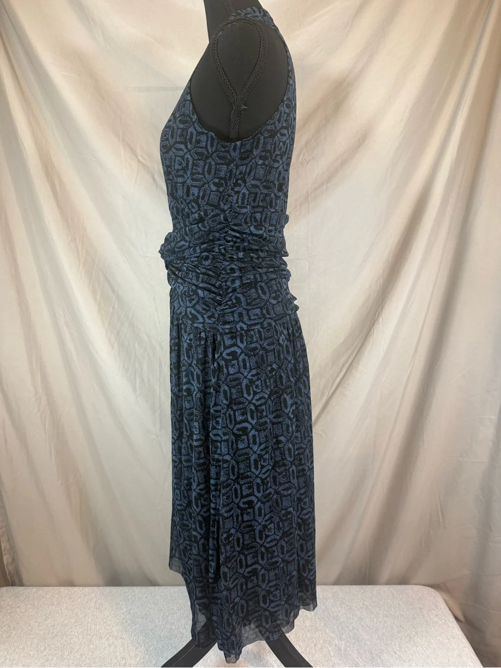 Michael Kors Geometric Print Fit & Flare Dress‎ - Blue/Black - Medium